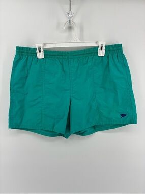 Vintage Speedo Mens Teal Swim Shorts with Logo